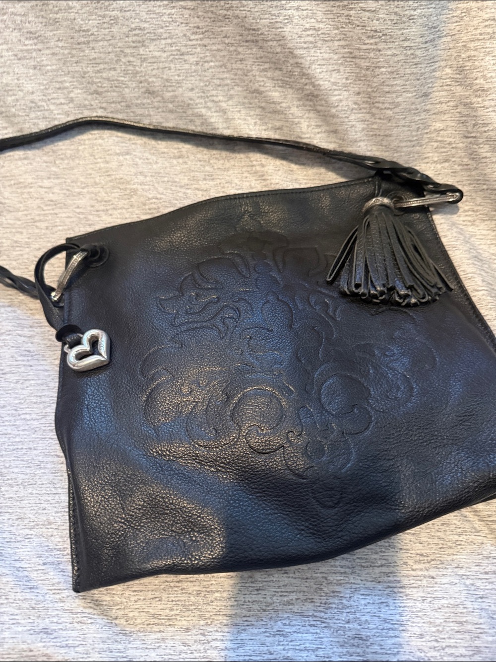 Brighton Ferrara Black Embossed Leather Shoulder Bag
